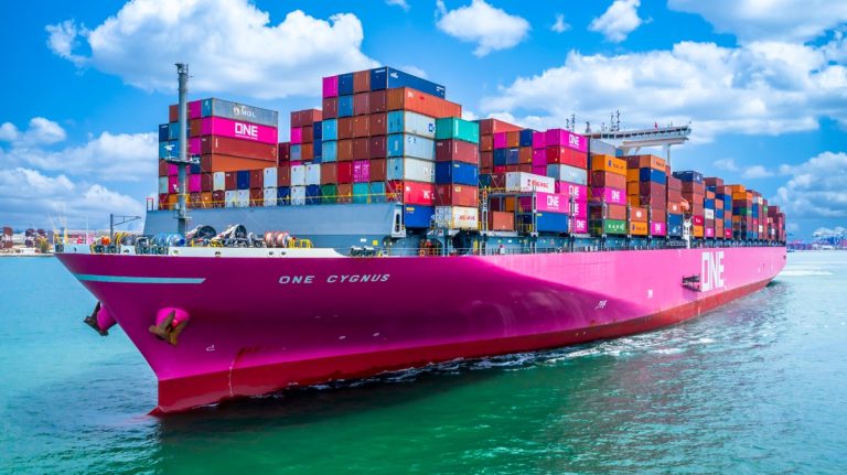 A ship transporting freight via the sea