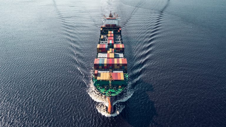 A container ship sailing in sea